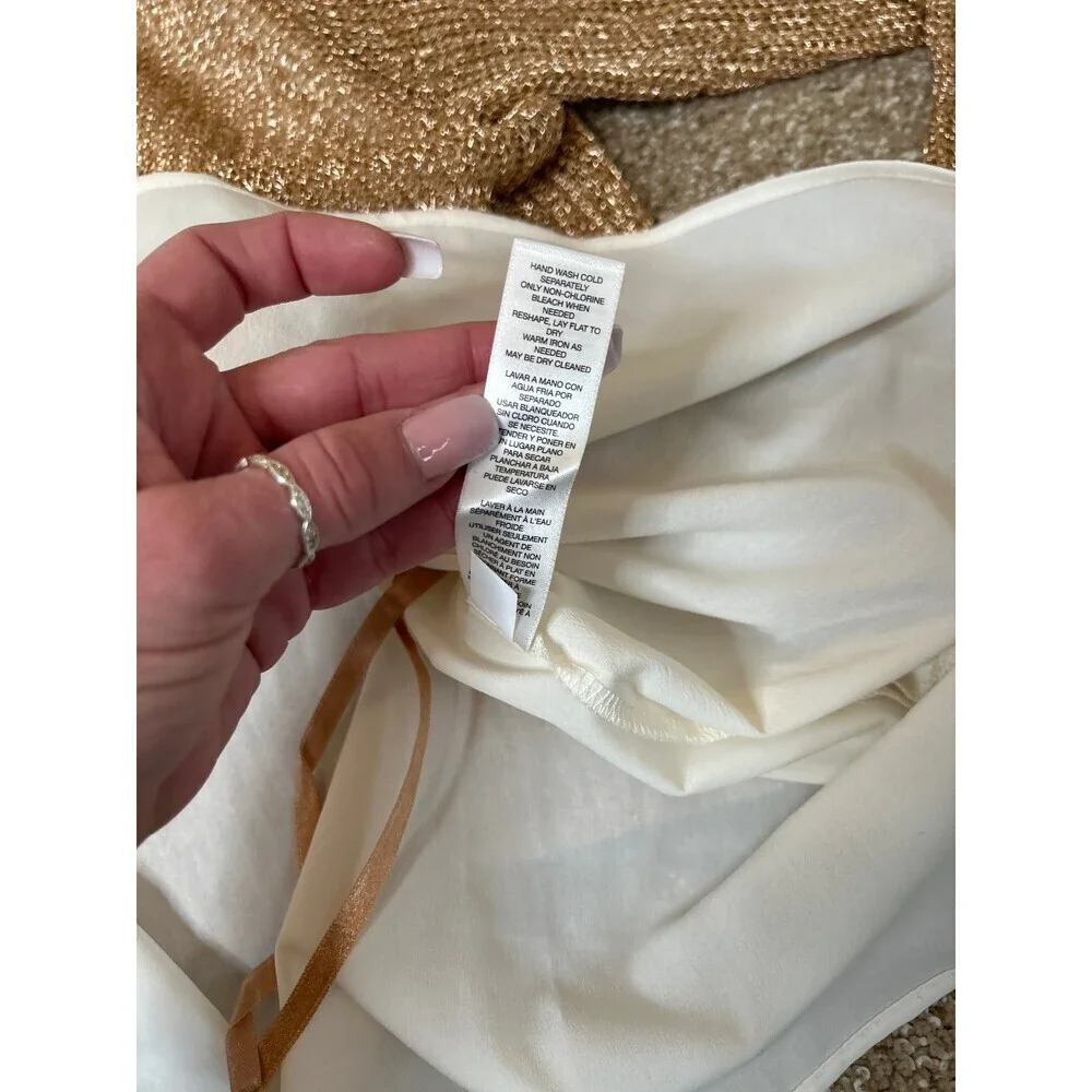 Chicos Sweater Metallic Copper/gold Cotton Blend Crewneck chain link SZ 2 US LG